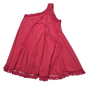 Free People Dress S Pink Crochet One Shoulder Lace‎ Trim Mini Boho Hippie Beach